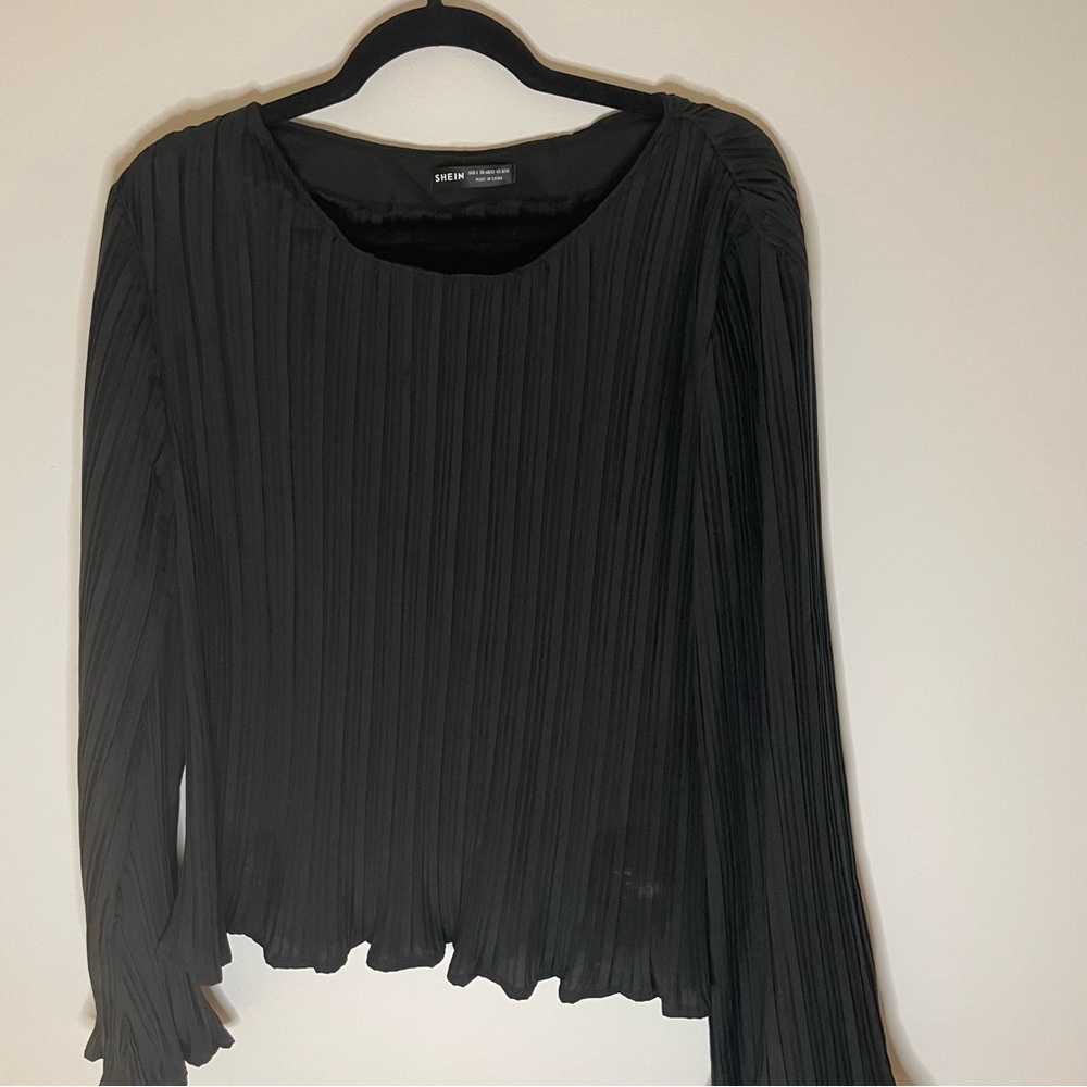 Shein Black Pleated Blouse